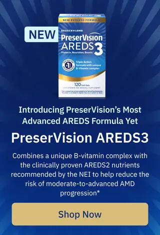 PreserVision AREDS 3 box with phrase of Introducing PreserVision's Most Advanced AREDS Formula Yet